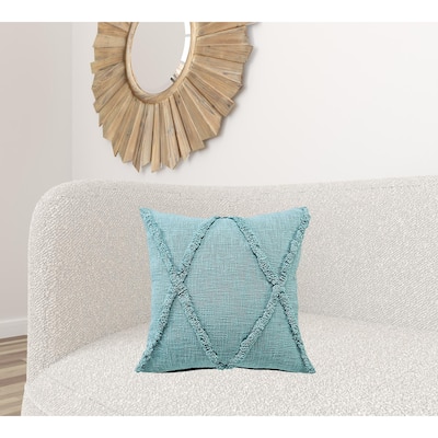 HomeRoots 20" X 20" Aqua Sky Blue 100% Cotton Geometric Zippered Pillow