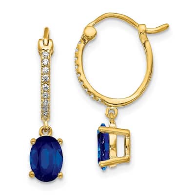 Curata 14k 1/10ct Diamond and Sapphire Dangle Hoop Earrings - 23x5mm Wide 5mm Thick