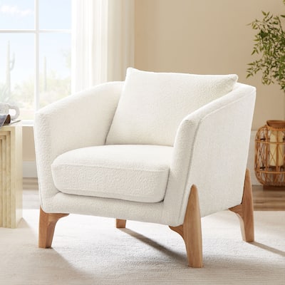 VANOMi 30.7 Inch Mid-century Modern Wide Upholstered Accent Armchair with Rubber Wood Legs