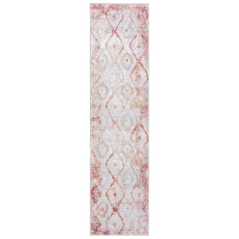 SAFAVIEH Meadow Radoica Modern Distressed Rug - 2' x 8' Runner - Grey/Pink