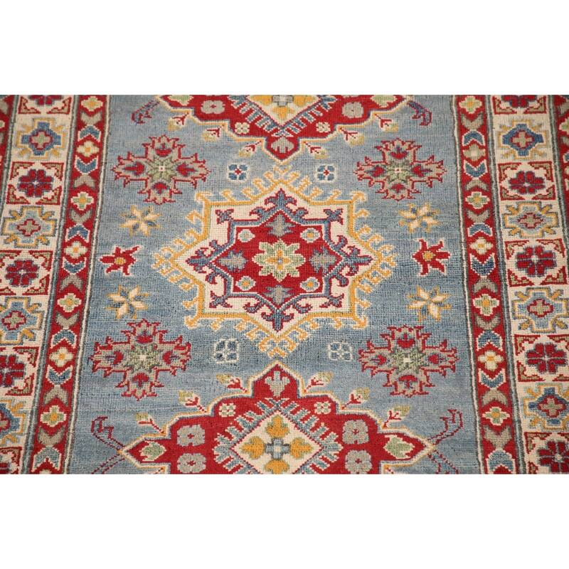 Light Blue Kazak Oriental Accent Rug Hand-Knotted Wool Carpet - 3'6"x 4'10"