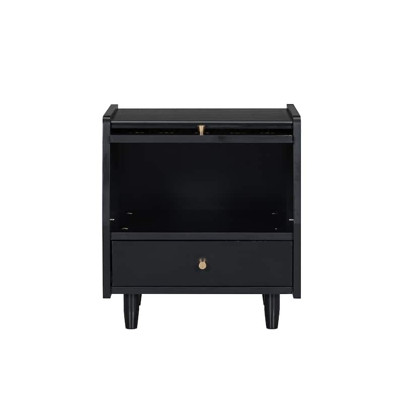Nightstand with Rattan-Woven Door for Bedroom