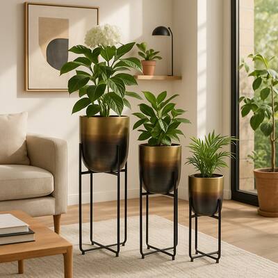 Metal Planters on Stands Modern Design (Set of 3) - 7/9/10" Gold - 9.75" x 9.75" x 27"