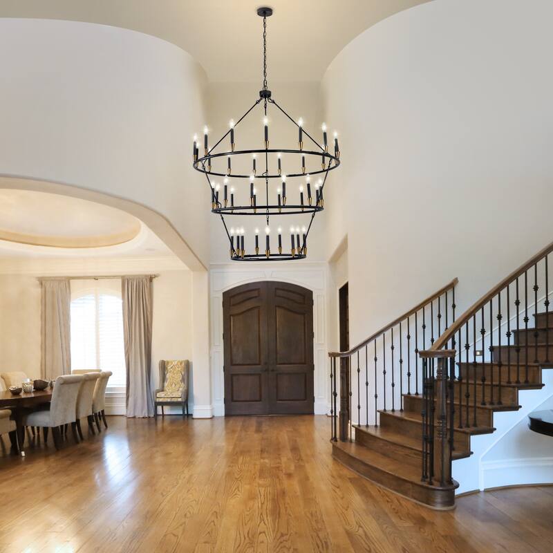 3Tier Wagon Wheel Chandelier Extra Large Chandeliers for High Ceilings - 36-Light