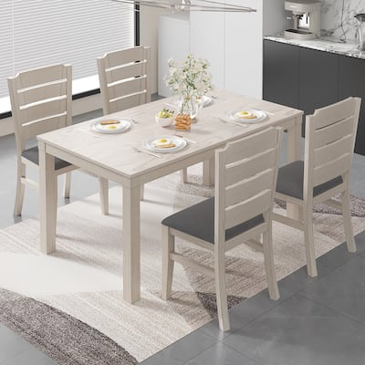 Farmhouse Solid Wood Dining Table Set with 4/6 Chairs, 63" Rectangular Dining Table and Chairs Set