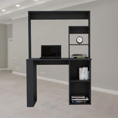 Modern Writing Desk with Five Storage Shelves, Hutch, and Spacious Work Surface for Efficient Organization