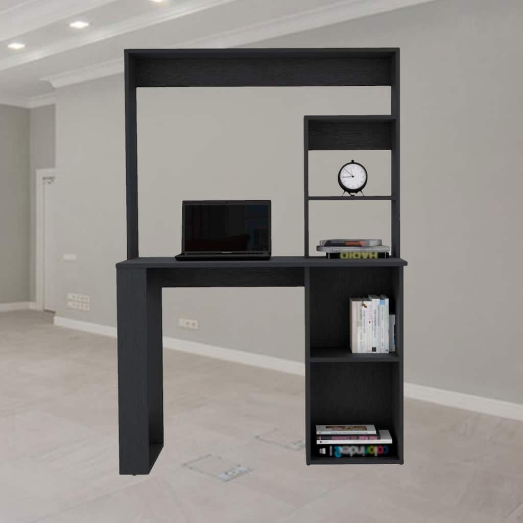 Modern Writing Desk with Five Storage Shelves, Hutch, and Spacious Work Surface for Efficient Organization