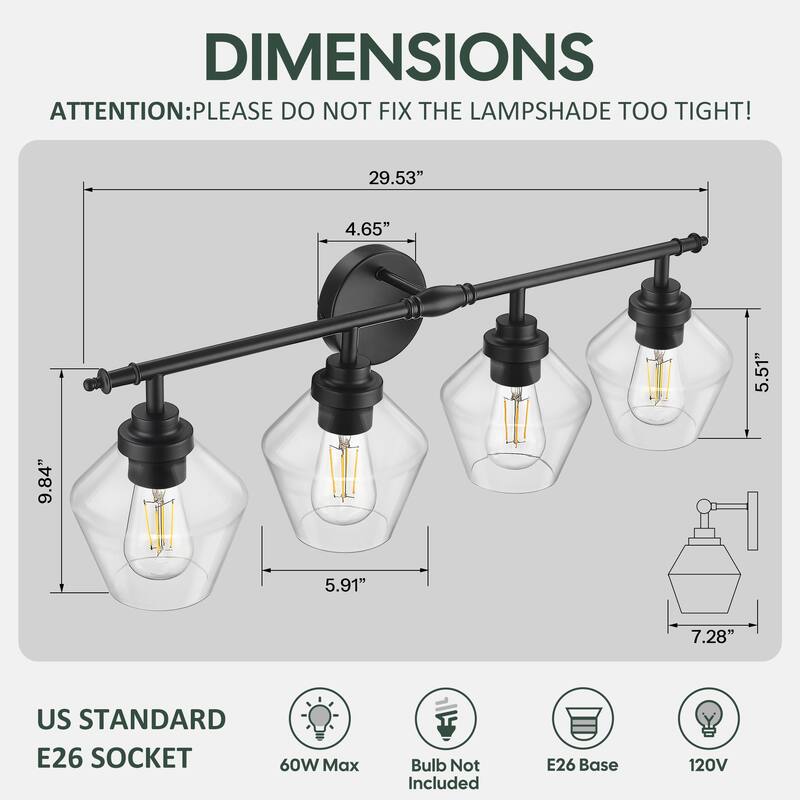 3/4-Light Modern Bathroom Vanity Light