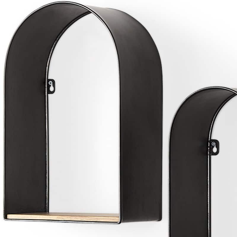 HomeRoots Set Of Three Black And Brown Metal And Solid Wood Arched Wall Mounted Accent Shelf - 11.22 in. x 15.16 in. x 11 in.