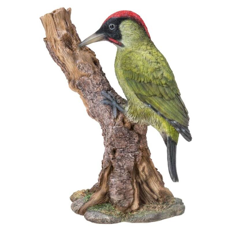 12.25" Woodpecker on Stump Outdoor Garden Statue
