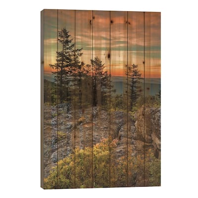 USA, West Virginia, Blackwater Falls State Park. Tree and landscape at sunset. Print On Wood by Jaynes Gallery - Multi-Color