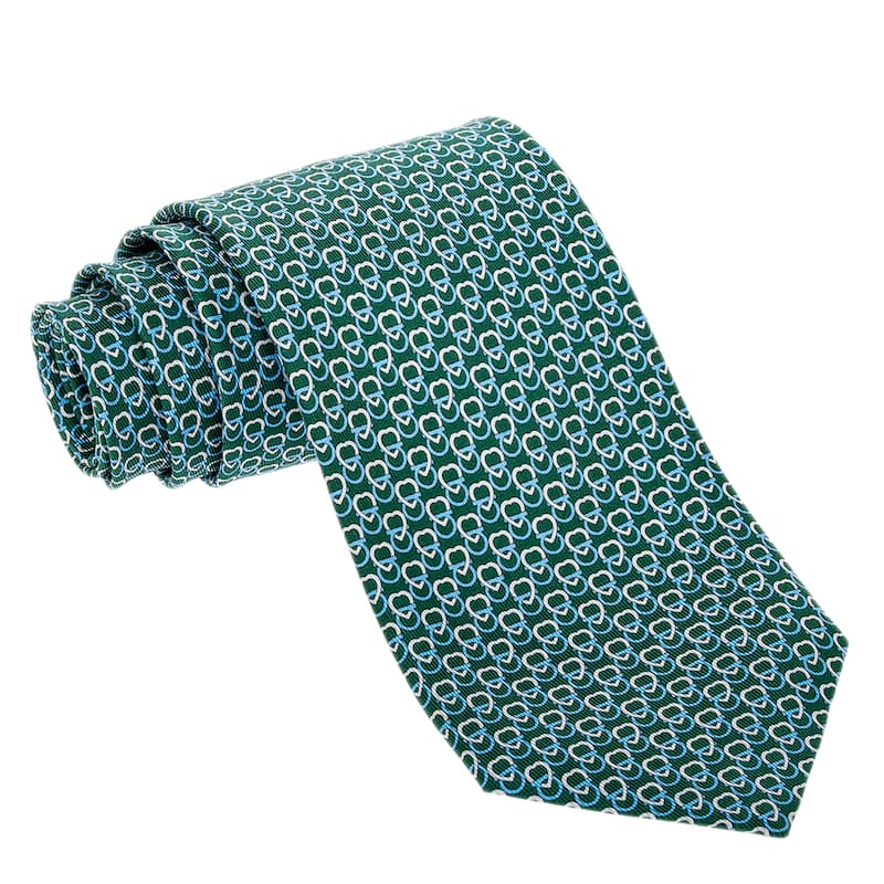 Ferragamo Hearts Print Silk Tie - Green