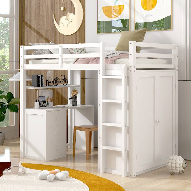Twin size Loft Bed with Drawers,Desk,and Wardrobe,assembly is required