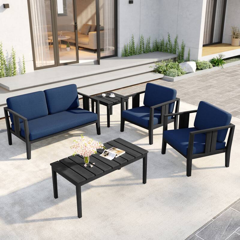 5-Piece Patio Furniture Solid Teak Outdoor Conversation Set
