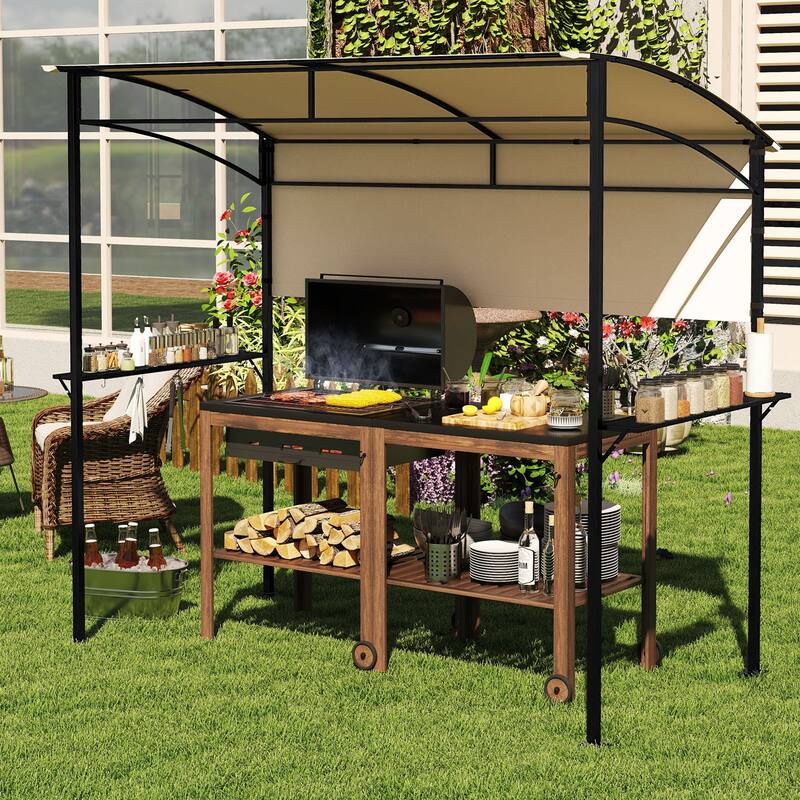 Gymax 7.8 x 4.4 FT Grill Gazebo Outdoor Patio BBQ Canopy w/ Metal