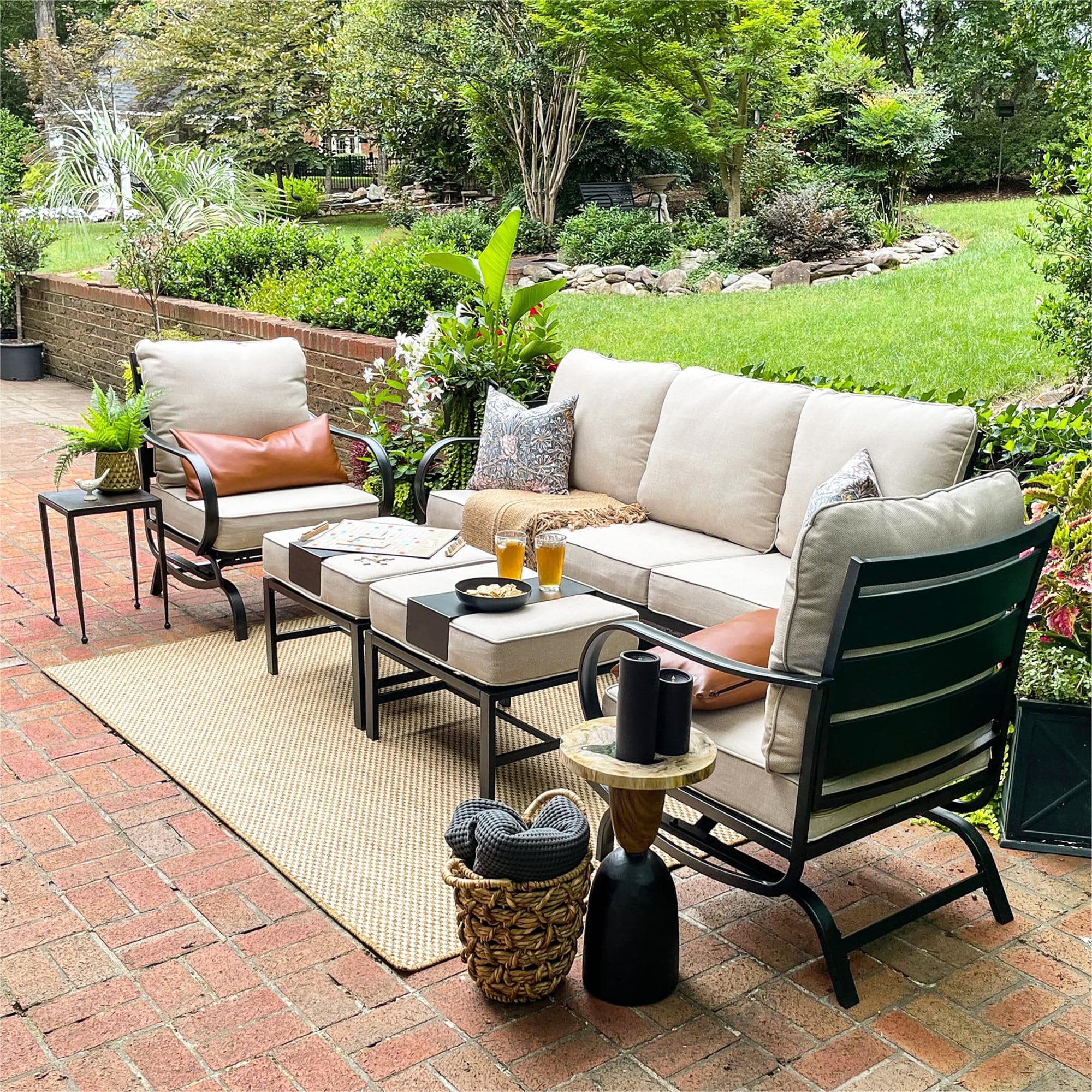 MAISON ARTS 5/7/9-Seat Patio Conversation Set, Outdoor Sofa Set with Single Sofa Chairs, 3-Seater Sofa, Ottoman and Coffee Table