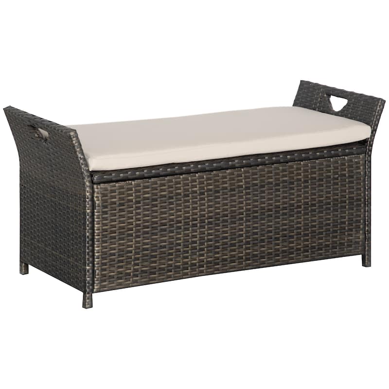 Outsunny 27 Gallon Patio Wicker Storage Bench, Outdoor PE Rattan Patio Furniture, Two-In-One Large Capacity Footstool