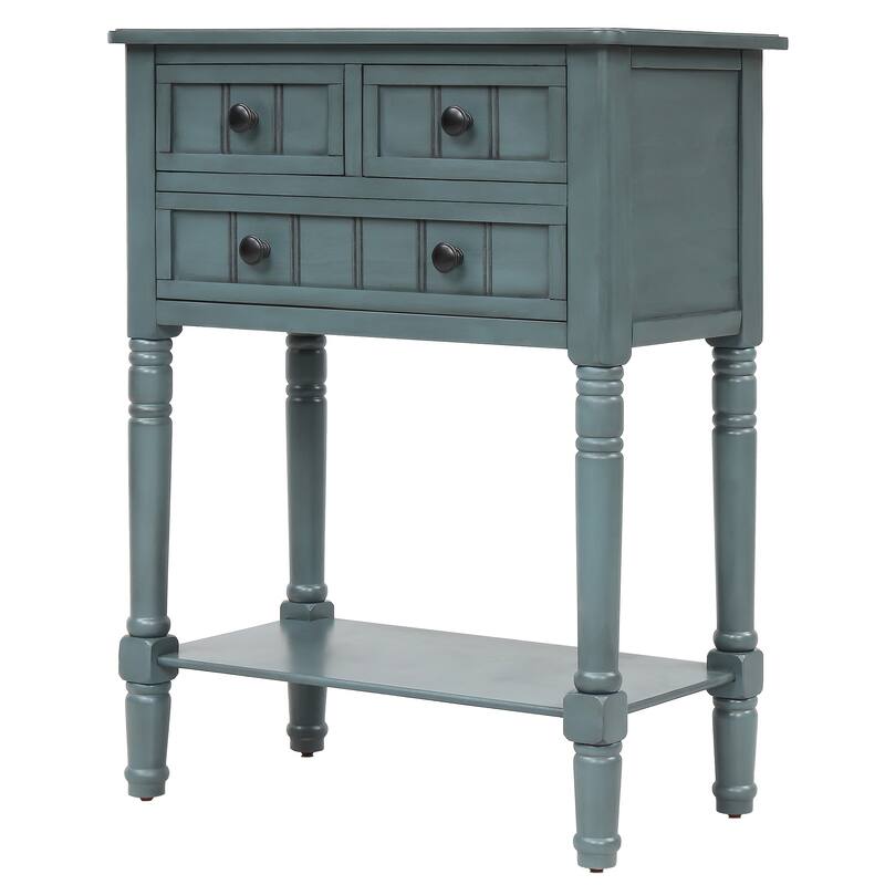 Narrow Console Table, Slim Sofa Table with Three Storage Drawers and Bottom Shelf