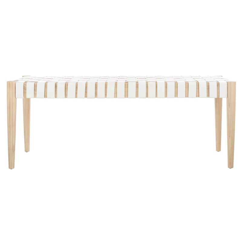 SAFAVIEH Amalia White/Natural Leather Woven Bench. - On Sale - Bed Bath ...