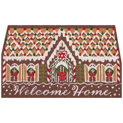Liora Manne Natura Gingerbread House Welcome Outdoor Mat Chocolate 1'6" x 2'6"