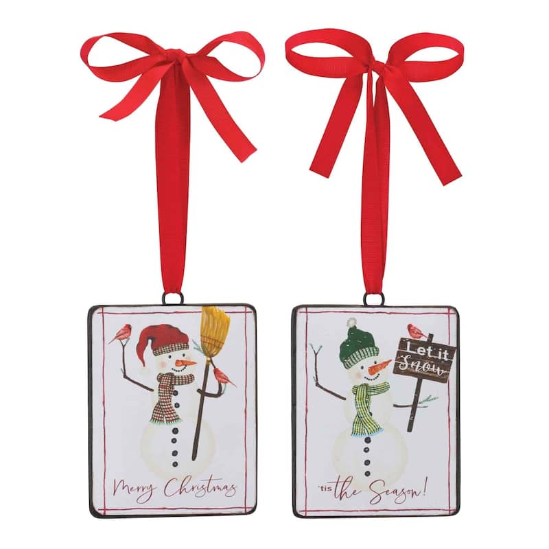 Club 12 White Red Snowman Sentiment Tag Christmas Ornaments 5.5"