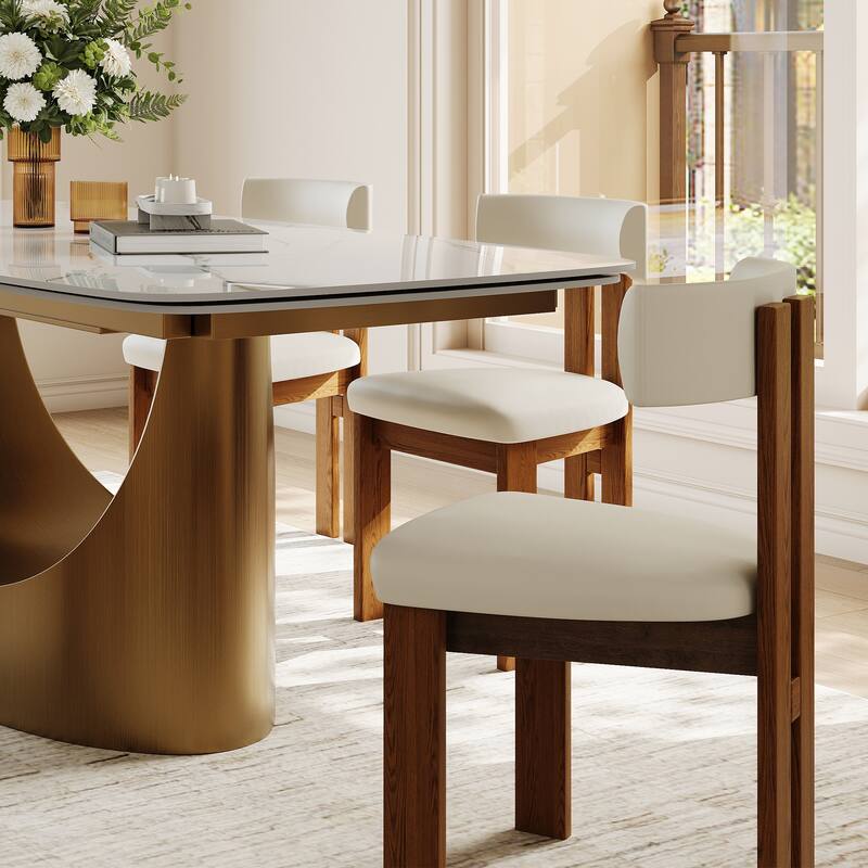 Mid-Century Modern Wood Dining Chairs Set of 2,White & Walnut Side Chairs, Fully Assembled