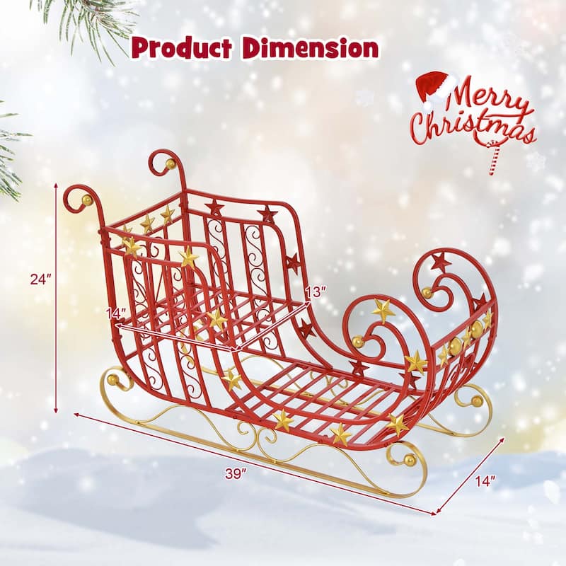 Costway Red Santa Sleigh with Large Cargo Area for Gifts Metal - See Details
