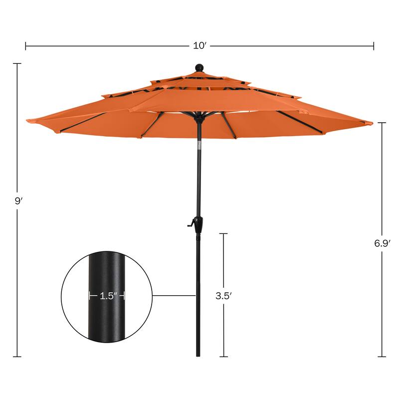 10 ft Patio Umbrella, 3-Tiered Sunshade with Push Button Tilt and Easy-Open Crank, Outdoor Umbrella for Deck, Yard