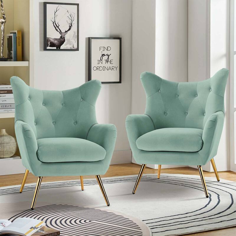 Eusebio Modern Velvet Accent Chair with Tufted Wingback for Living Room Set of 2 by HULALA HOME