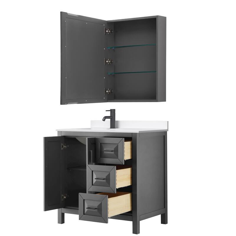 Daria 36-inch Single Vanity, Single Hole Quartz Top, Med Cabinet