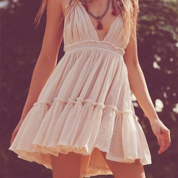 Shop Summer Pleated Dress Women Cotton Pleated Style Backless