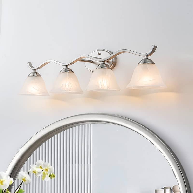 3-Light Alabaster Glass Bell Bathroom Vanity Wall Lamp - 31.5in