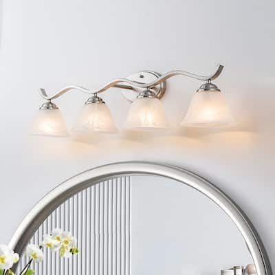 3-Light Alabaster Glass Bell Bathroom Vanity Wall Lamp - 31.5in