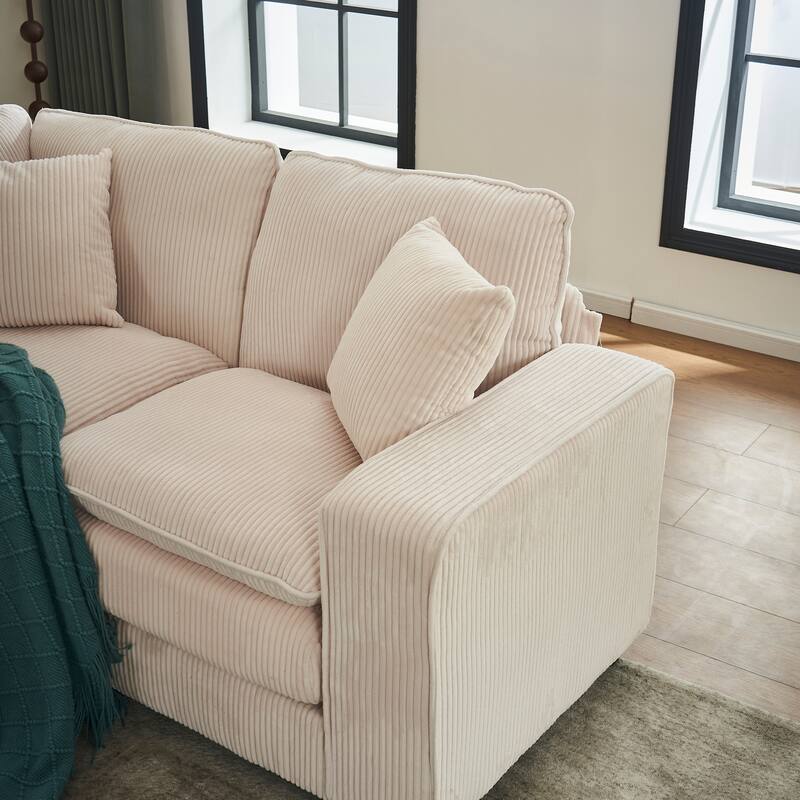 Modular Sectional Sofa for Living Room, U Shaped Sofa Couch with Ottoman and Three Toss Pillows, Corduroy Fabric Sofa Set