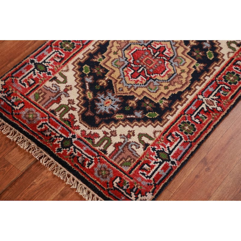 Navy Blue Heriz Serapi Foyer Rug Hand-Knotted Bedroom Wool Carpet - 2'0" x 3'0"