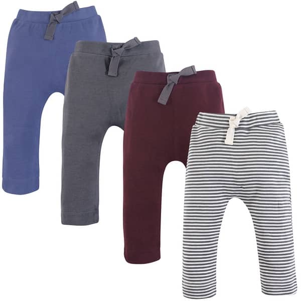 slide 1 of 1, Touched by Nature Baby Boy Organic Cotton Pants 4pk, Charcoal Burgundy 0-3 Months - Charcoal Burgundy