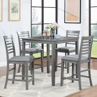 5-Piece Wooden Counter Height Dining Table Set With 4 Upholstered ...