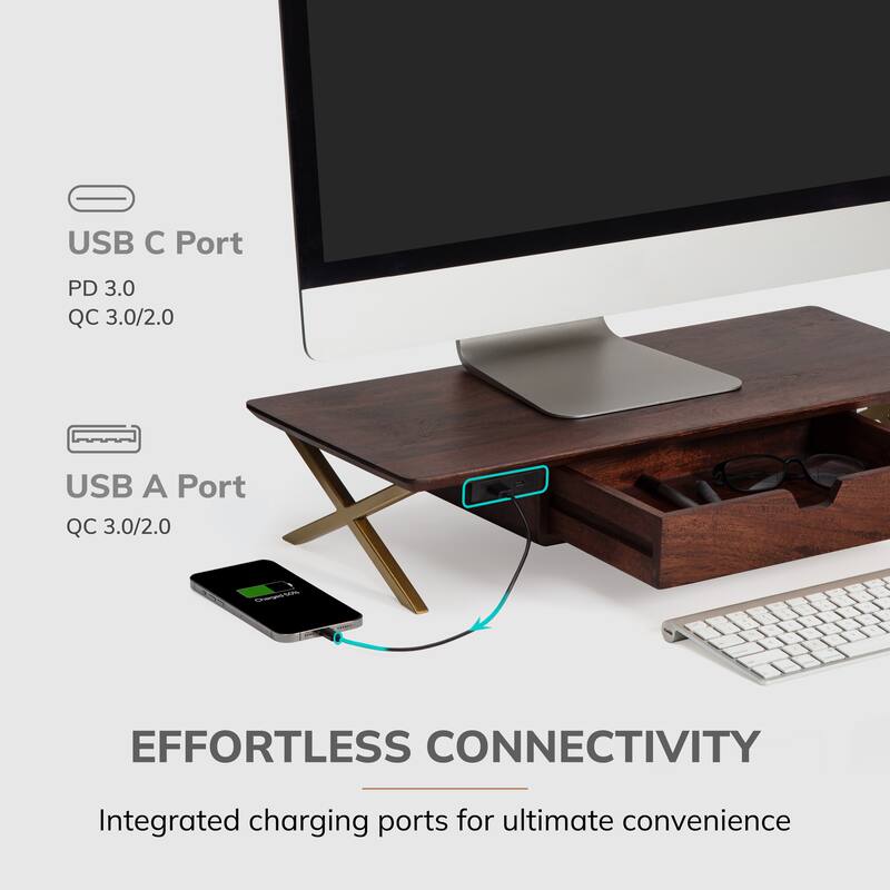 Jani Wood Monitor Stand Riser Desk - Ergonomic Design Stand, Desktop Organizer Table for Home, Office Workspace, Gaming Desk