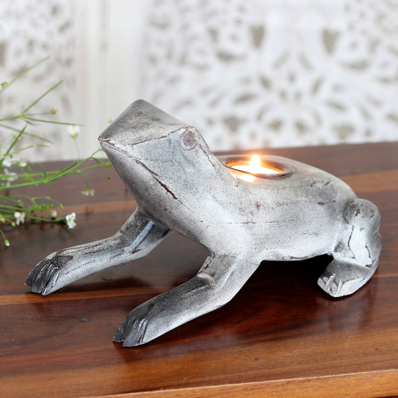 Novica Handmade 'Croaks Of Light' Wood Tealight Candleholder