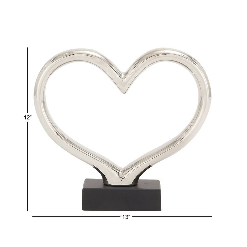 Ceramic Heart Decorative Sculpture with Black Base - Silver - Roche River Decor