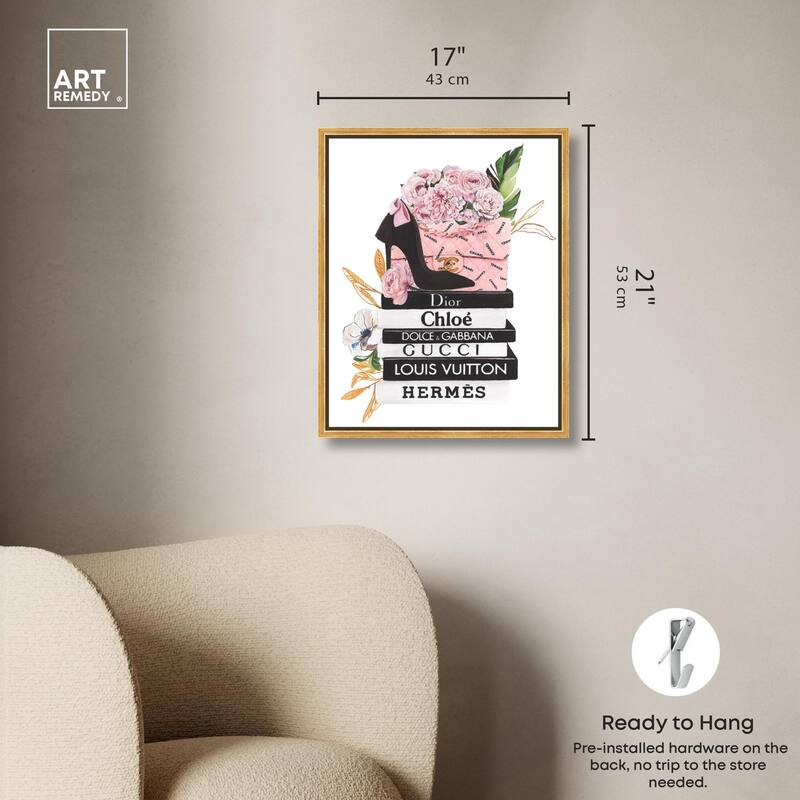 Floral Books Stack Canvas by Art Remedy
