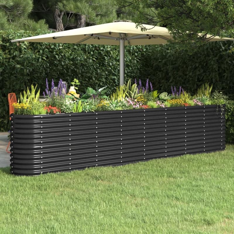 vidaXL Garden Raised Bed Patio Outdoor Raised Planter Box Powder-coated Steel - 130.7"x15.7"x26.8" - Anthracite