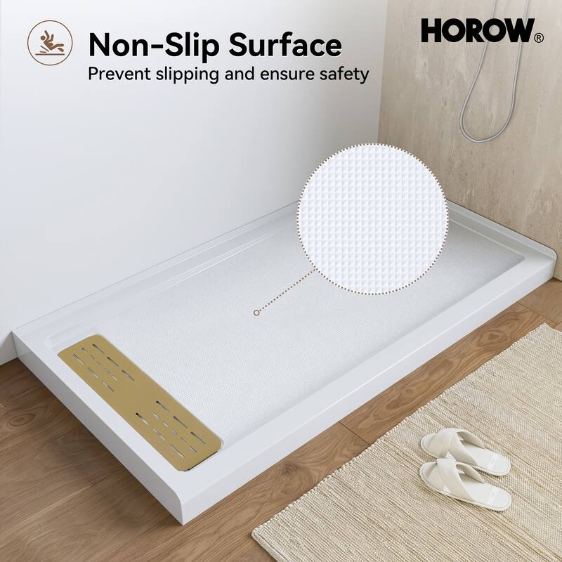 HOROW 60 x 32 Inch Alcove Shower Pan Base in White with Left Drain - Left Drain Location