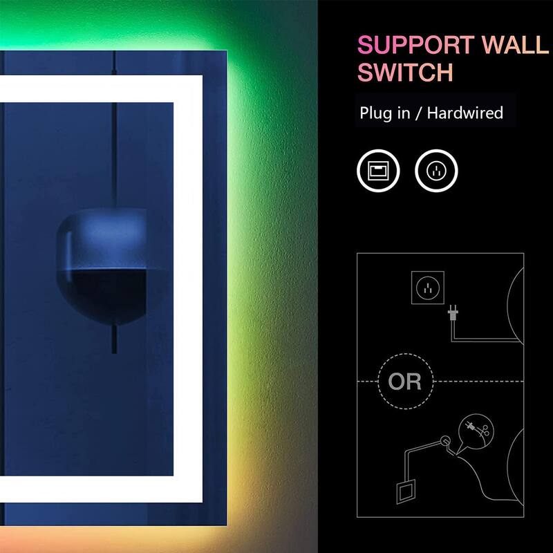 Super Bright RGB Backlit & LED Frontlit Anti-Fog Bathroom Vanity Mirror in Tempered Glass & ETL