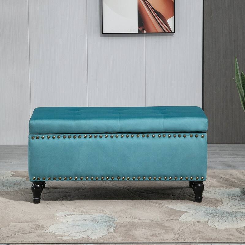 Maypex 38 Inch Soft Velvet Upholstery Storage Bench with Flip Top - 38"