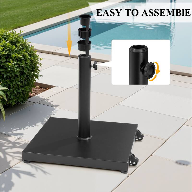 9-PCOutdoor Patio Dining Set Wood Like Aluminum Umbrella Hole Table with Stackable Armchairs, Market Umbrella and Wheel Base