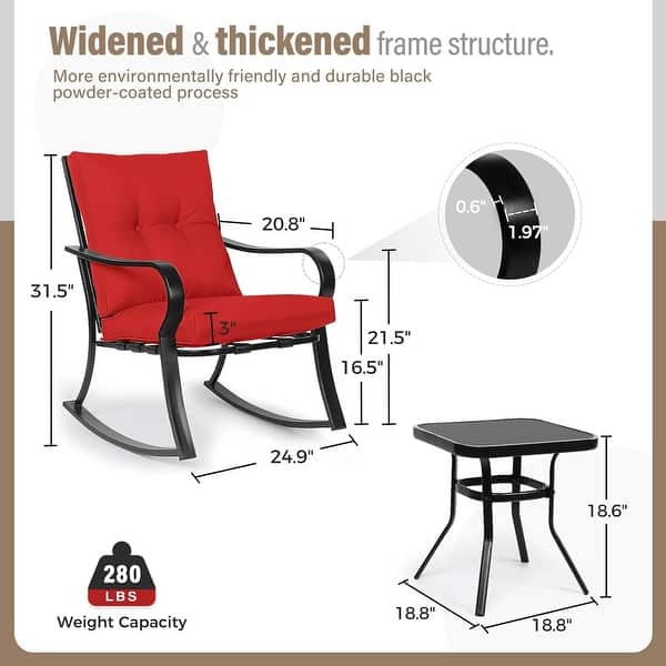 dimension image slide 0 of 3, Solaura 3-piece Outdoor Patio Rocking Chairs Conversation Bistro Set