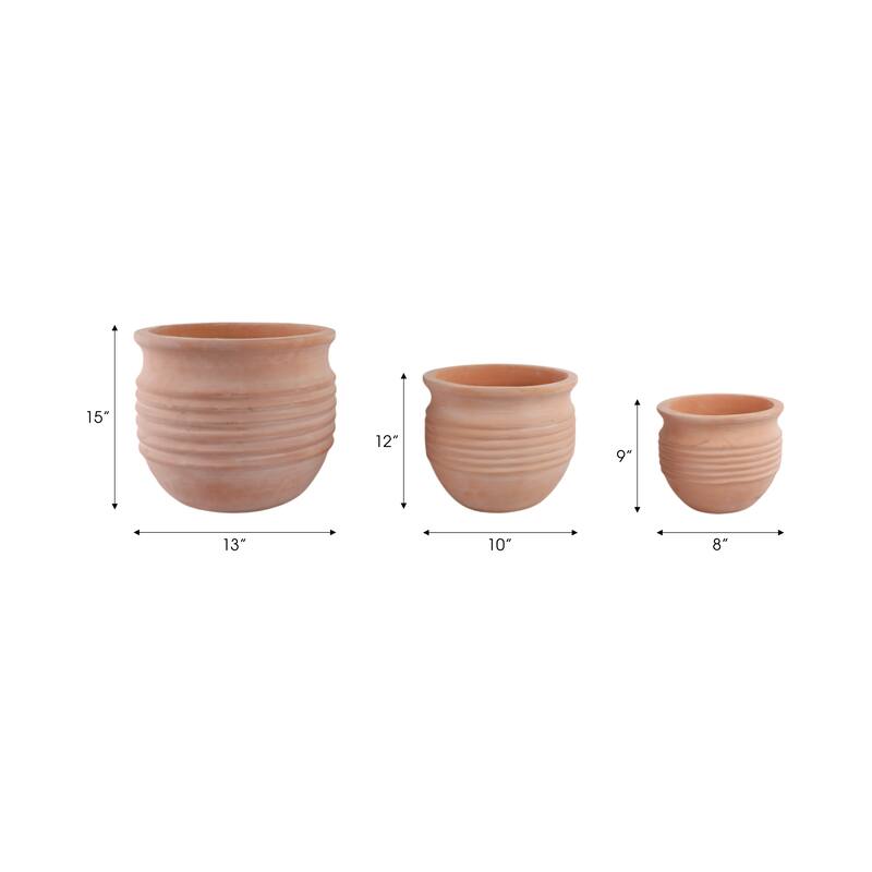 Pottery Planter Ribbed Crafted Durable Earthenware Material (Set of 3) - 15" x 15" x 13"