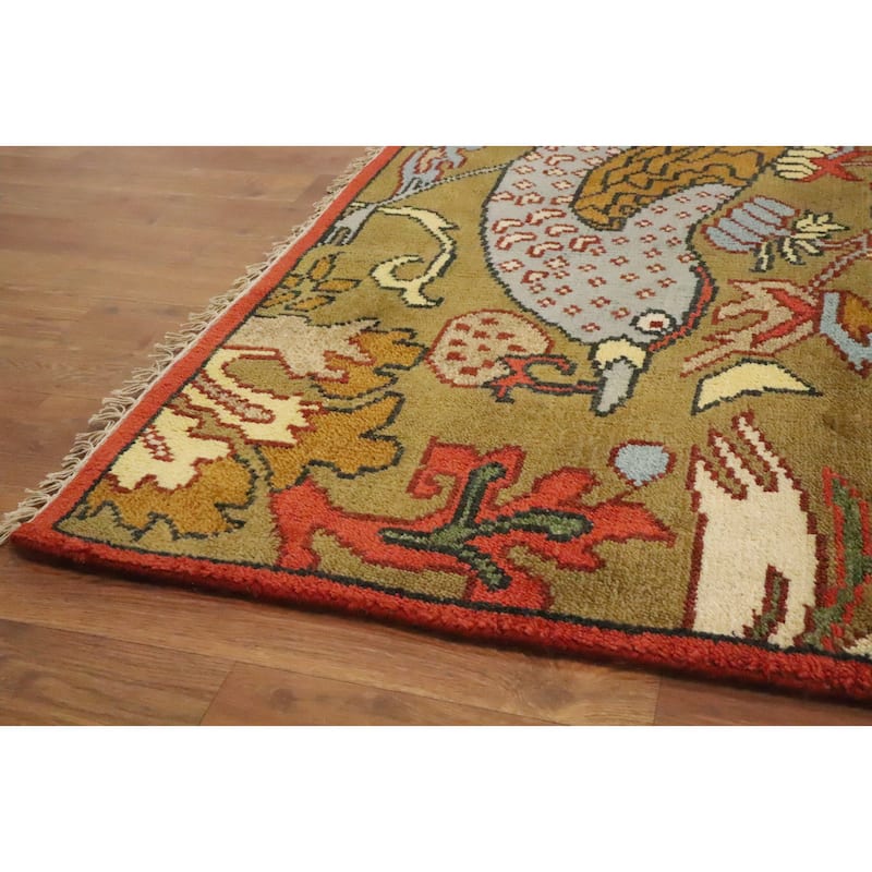 Hand Knotted Oriental 100% Wool Carpet Traditional All-Over Green Ziegler Area Rug - 9' 11'' X 7' 10''