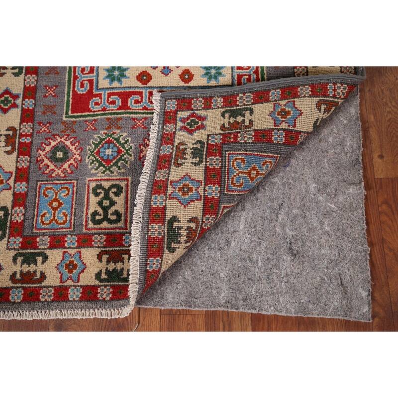 Geometric Grey Kazak Foyer Rug Hand-Knotted Wool Carpet - 2'8" x 3'11"